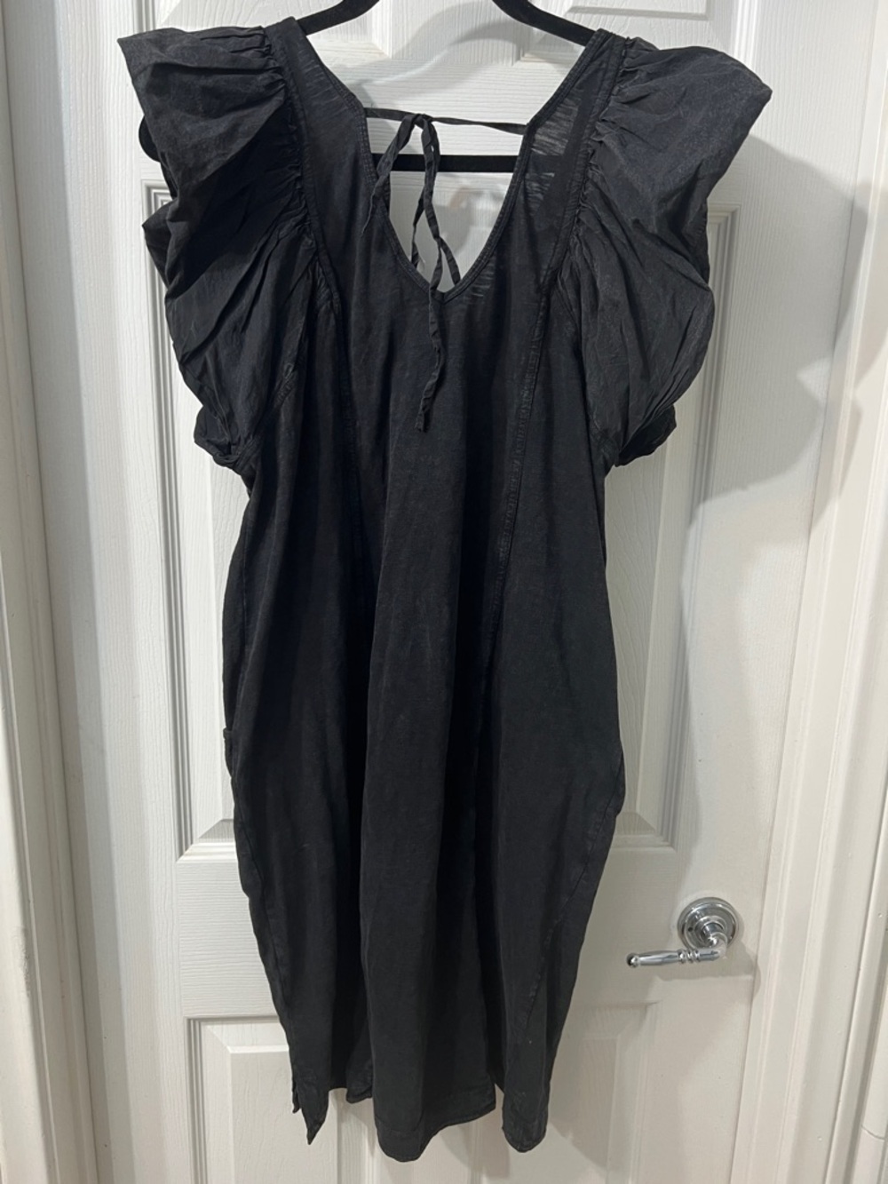 Anthropologie Daily Practice Malibu Creek Mini Dress Black Ruffle Sleeve Size S - Picture 7 of 7